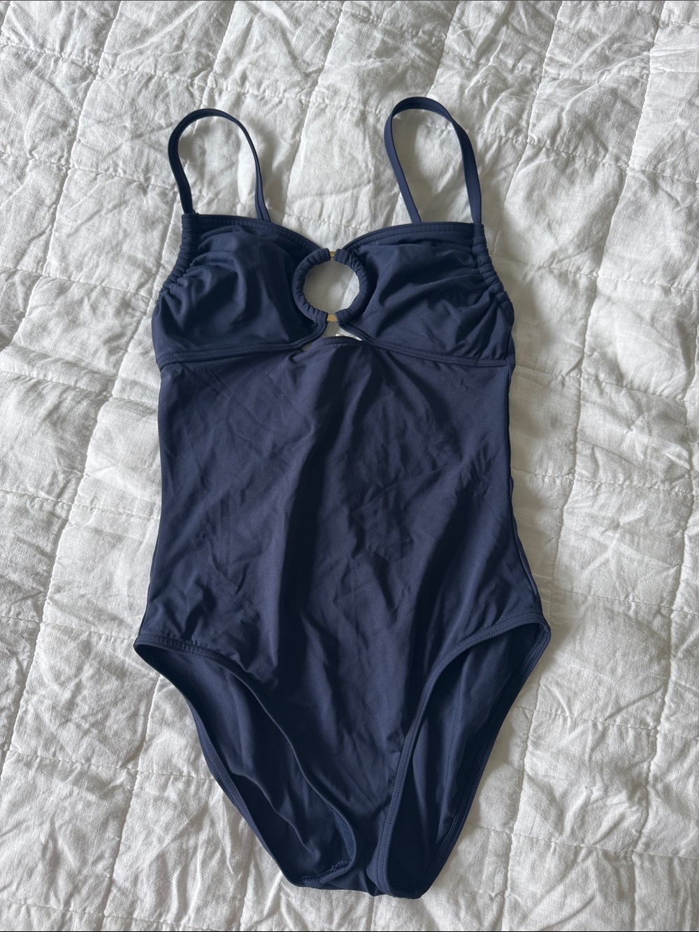 Women’s Michael Kors Navy One-Piece Swimsuit with Ring Detail